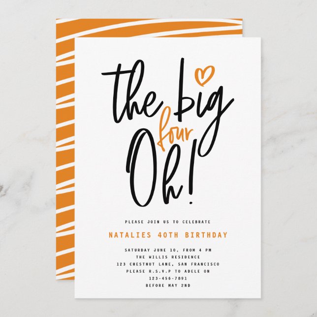 Orange modern 40th birthday party typography (Front/Back)