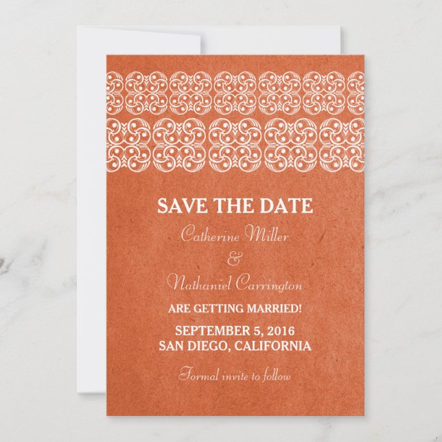 Orange Modern Bohemian Save the Date Invite (Front)