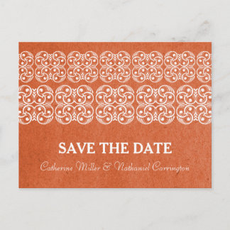 Orange Modern Bohemian Save the Date Postcard