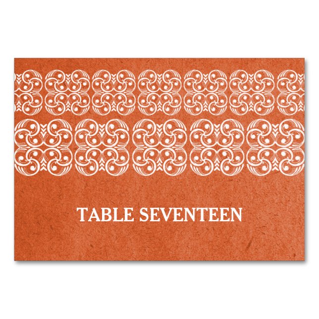 Orange Modern Bohemian Table Card (Front)