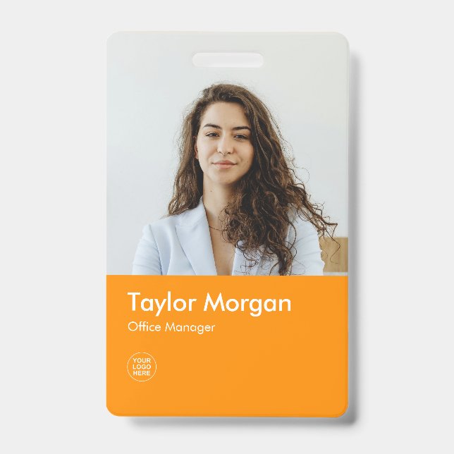 Orange Modern Business ID Card | Employee Badge (Front)