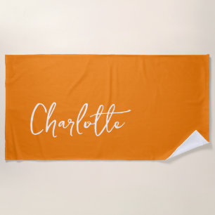 Orange Modern Custom Name Beach Towel
