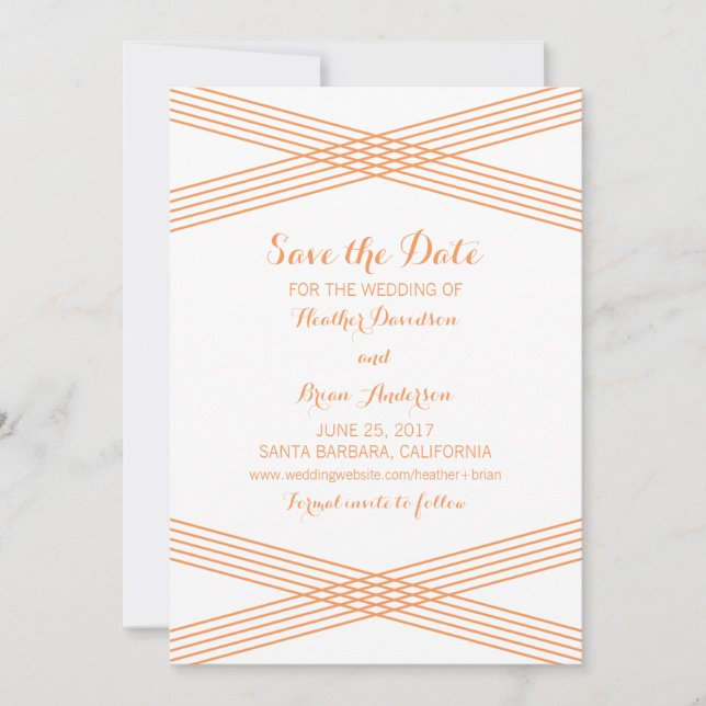 Orange Modern Deco Save the Date Invite (Front)
