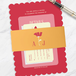 Orange Modern Flower Wedding Invitation Belly Band