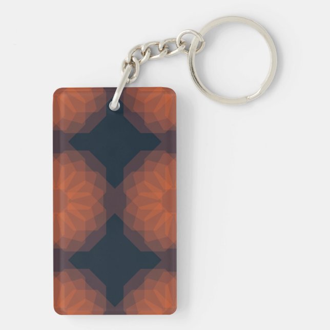 Orange, modern geometric flower abstraction keychain (Back)
