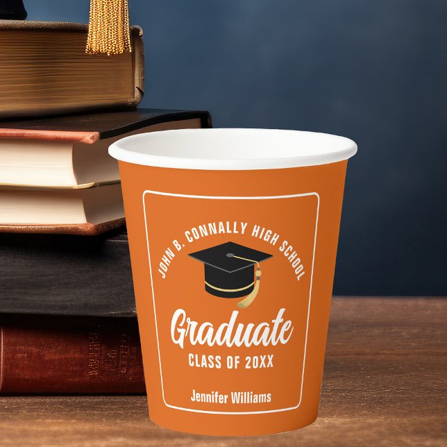 Orange Modern Graduate Custom Graduation Party Paper Cups (Creator Uploaded)
