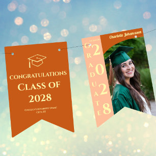 Orange Modern Graduation Photo Congratulations Bunting Flags