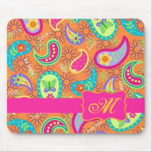 Orange Modern Paisley Whimsy Pattern Mouse Pad
