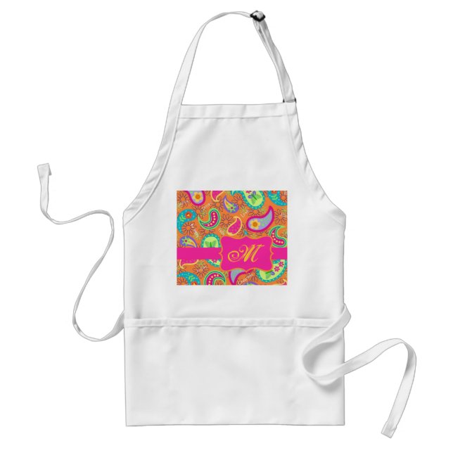 Orange Modern Paisley Whimsy Pattern Standard Apron (Front)
