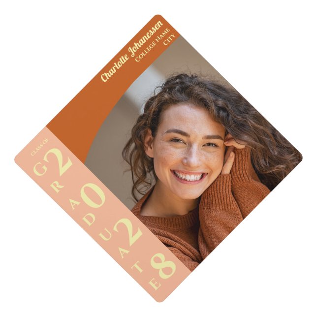 Orange Modern Photo Graduation Cap Topper (Front)