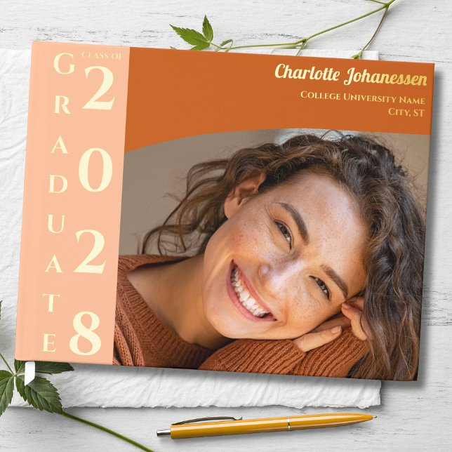 Orange Modern Photo Graduation Gold Guest Book (Creator Uploaded)