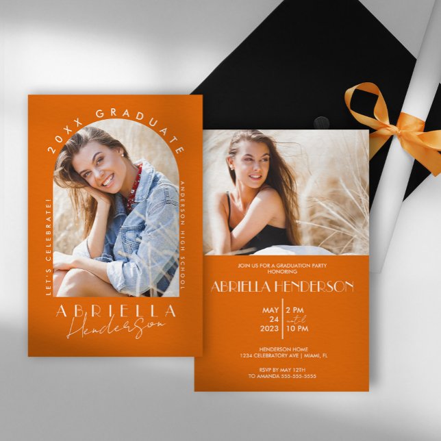 Orange Modern Photo Graduation Invitation (Créateur téléchargé)