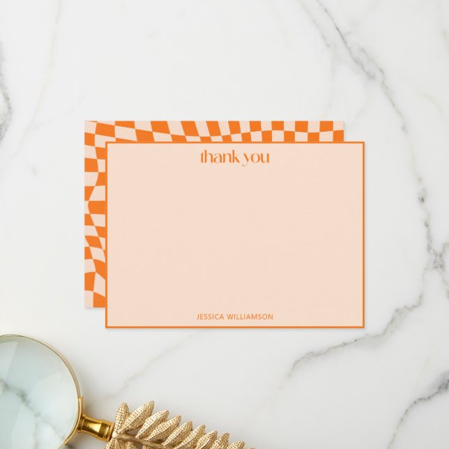 Orange Modern Retro Graduation 2026 Checker Thank You Card (Front/Back In Situ)