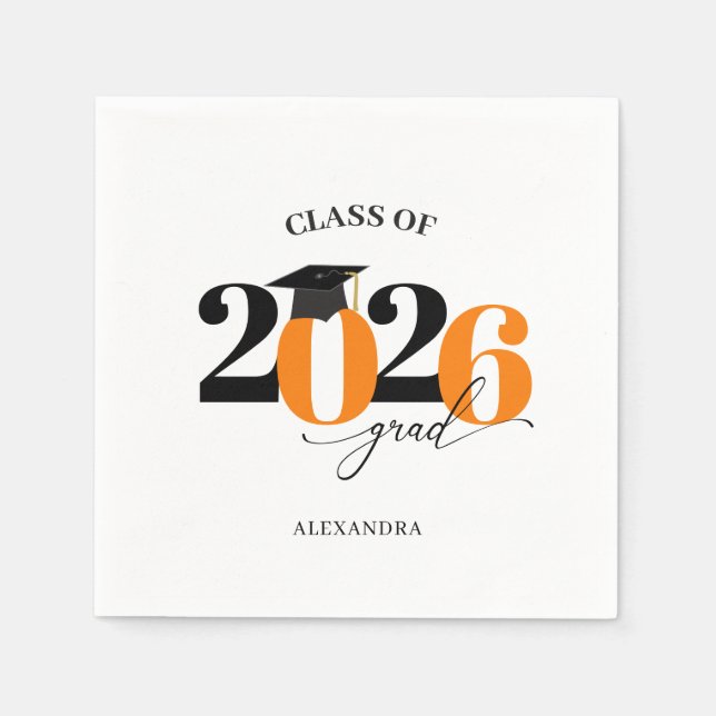 Orange Modern Typography Class of 2025 Graduate Napkin (Front)