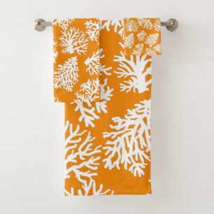 Orange Modern  White Beach Coral  Reef   Bath Towel Set