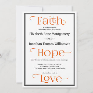 Orange Moderne Mariage chrétien Invitations