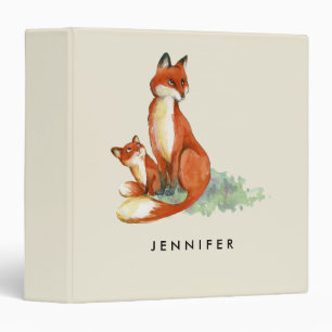 Orange Momma Fox and Pup Watercolor Illustration Binder