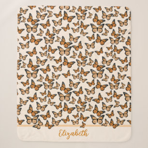 Orange Monarch Butterflies Custom Name  Sherpa Blanket