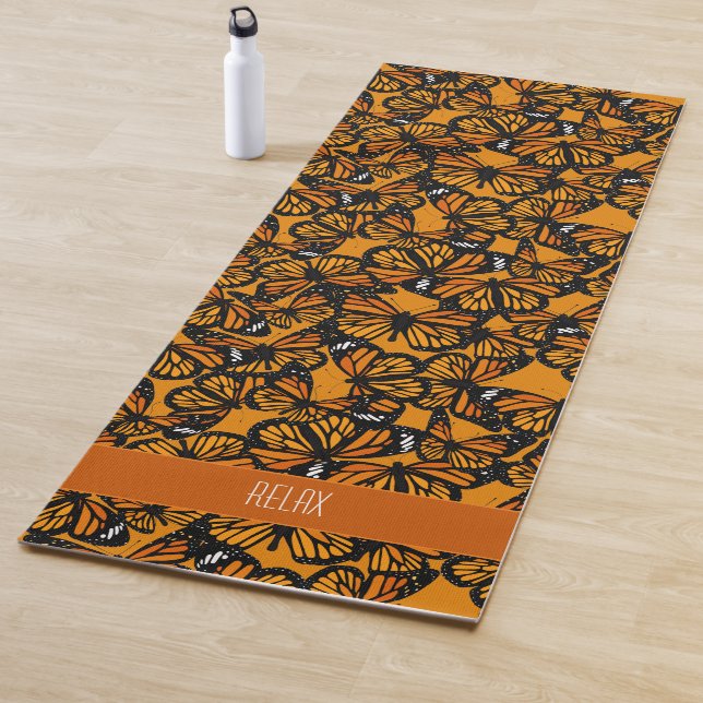 Orange Monarch Butterflies Nature Print Yoga Mat (In Situ)