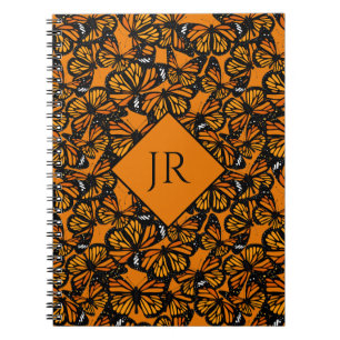 Orange Monarch Butterflies Summer Nature Monogram Notebook