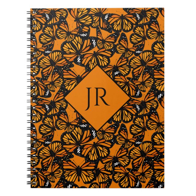 Orange Monarch Butterflies Summer Nature Monogram Notebook (Front)