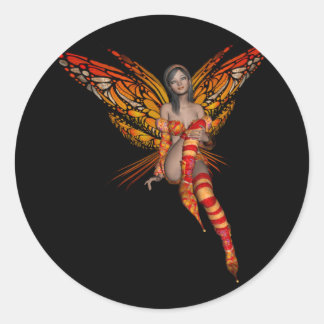 Orange Monarch Butterfly 3D Pixie - Fairy 1 Classic Round Sticker