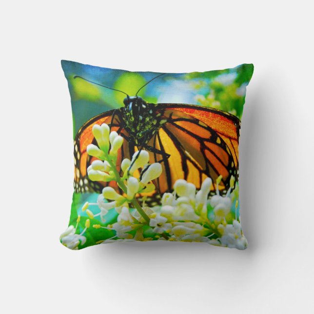 Orange Monarch Butterfly Photo Colourful Modern Throw Pillow (Front)