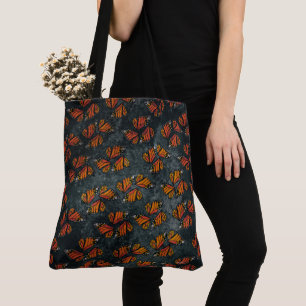 Orange Monarch Butterfly Wings Marbled Grey Tote Bag