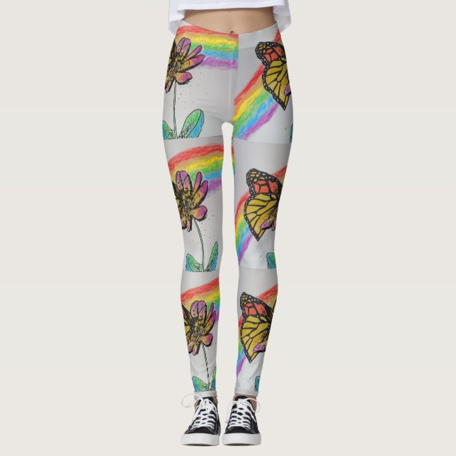 Orange Monarch Rainbow Watercolor Leggings (Front)