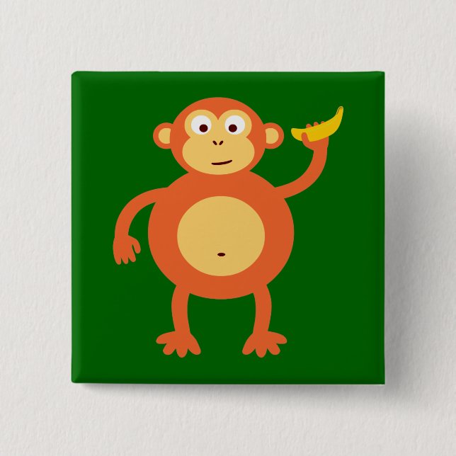 Orange Monkey 2 Inch Square Button (Front)