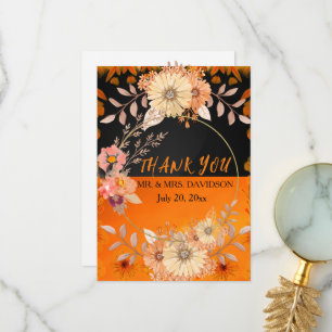 Orange Monochrome Floral Boho Folded Invitation