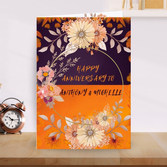Orange Monochrome Floral Boho Folded Invitation (Creator Uploaded)