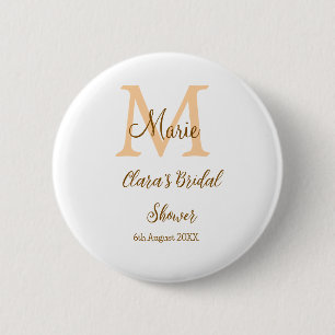 Orange monogram bridal shower add name modern simp 2 inch round button