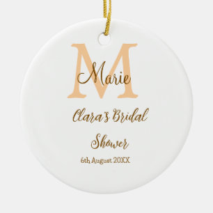 Orange monogram bridal shower add name modern simp ceramic ornament