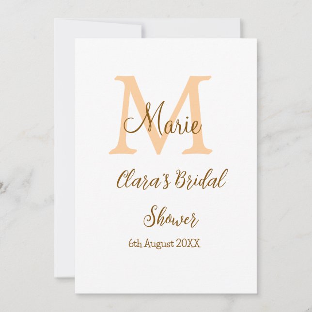 Orange monogram bridal shower add name modern simp invitation (Front)