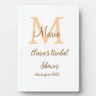 Orange monogram bridal shower add name modern simp plaque