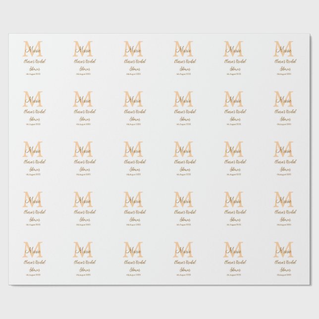 Orange monogram bridal shower add name modern simp wrapping paper (Flat)