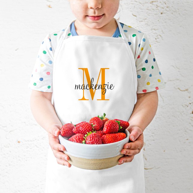 Orange Monogram Initial and Name Personalized Kids Apron (Creator Uploaded)