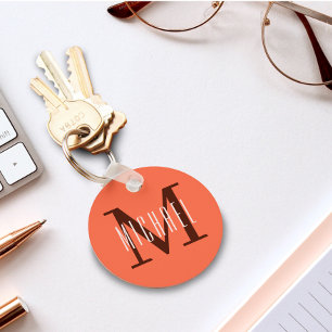 Orange Monogram Initial & First Name Keychain