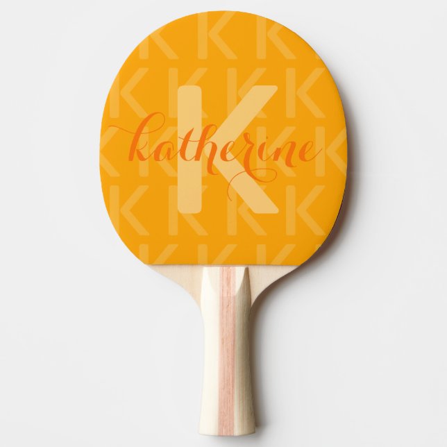 Orange Monogram Pattern with Name Ping Pong Paddle (Front)