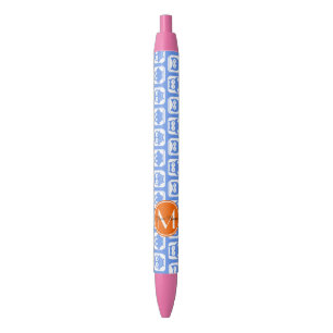 Orange Monogram Personalized Name Blue Owls Black Ink Pen