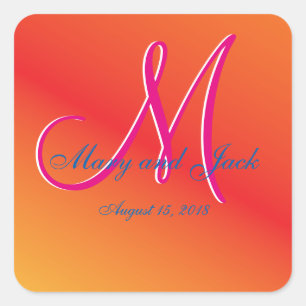 Orange Monogram Sunset Square Sticker