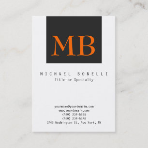 Orange Monogram White Black Stripe Business Card