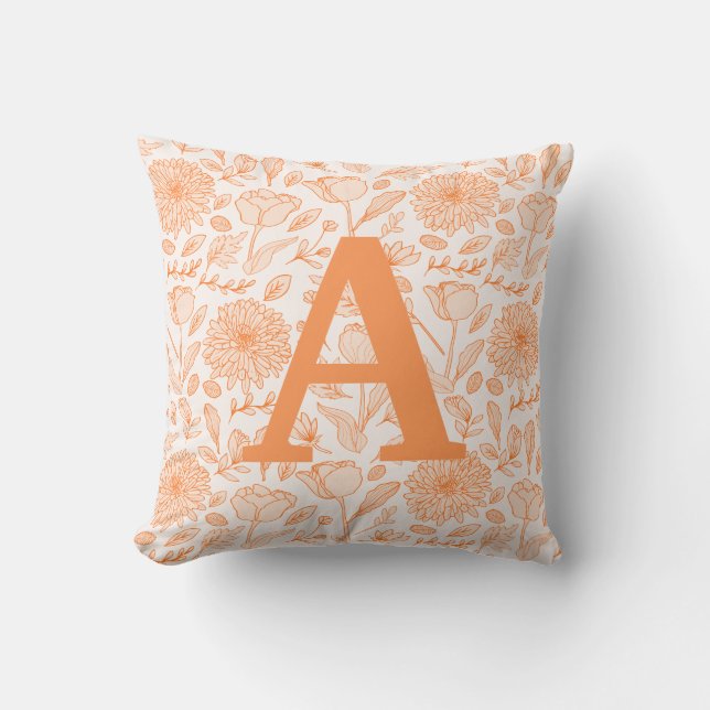 Orange Monogramme Floral Girls Jeter Oreiller (Recto)