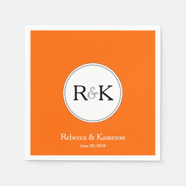 Orange Monogrammed Wedding Napkin (Front)