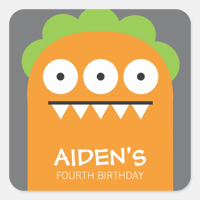 Orange Monster Birthday Sticker (Front)