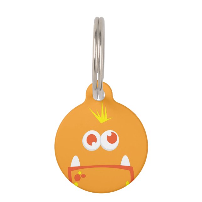 Orange Monster Face Dog Tag (Front)