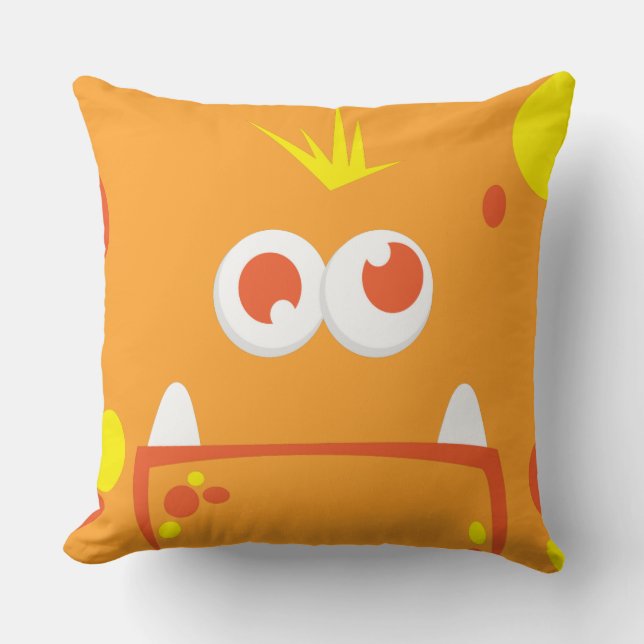Orange Monster Face Throw Pillow (Front)