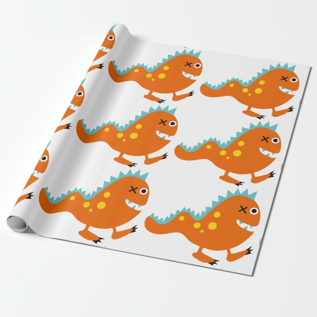 Orange Monster Halloween Matte Wrapping Paper (Unrolled)
