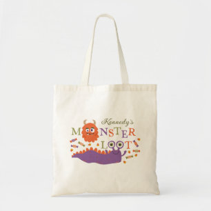 Orange Monster Loot Halloween Trick or Treat Tote Bag